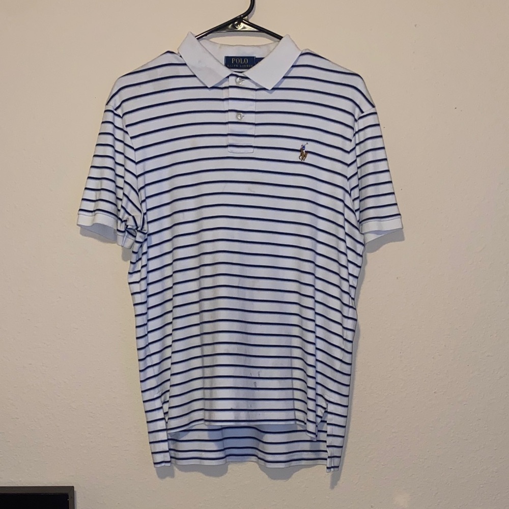 Polo by Ralph Lauren Men's White and Blue Striped Polo